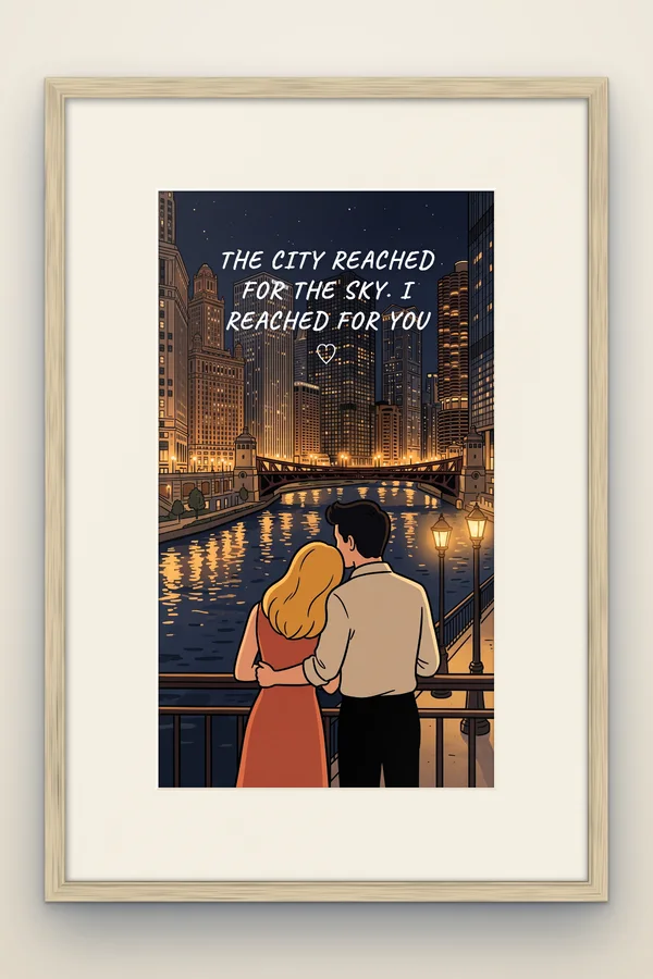 The city reached for the sky. I reached for you framed in white oak (mock-up)