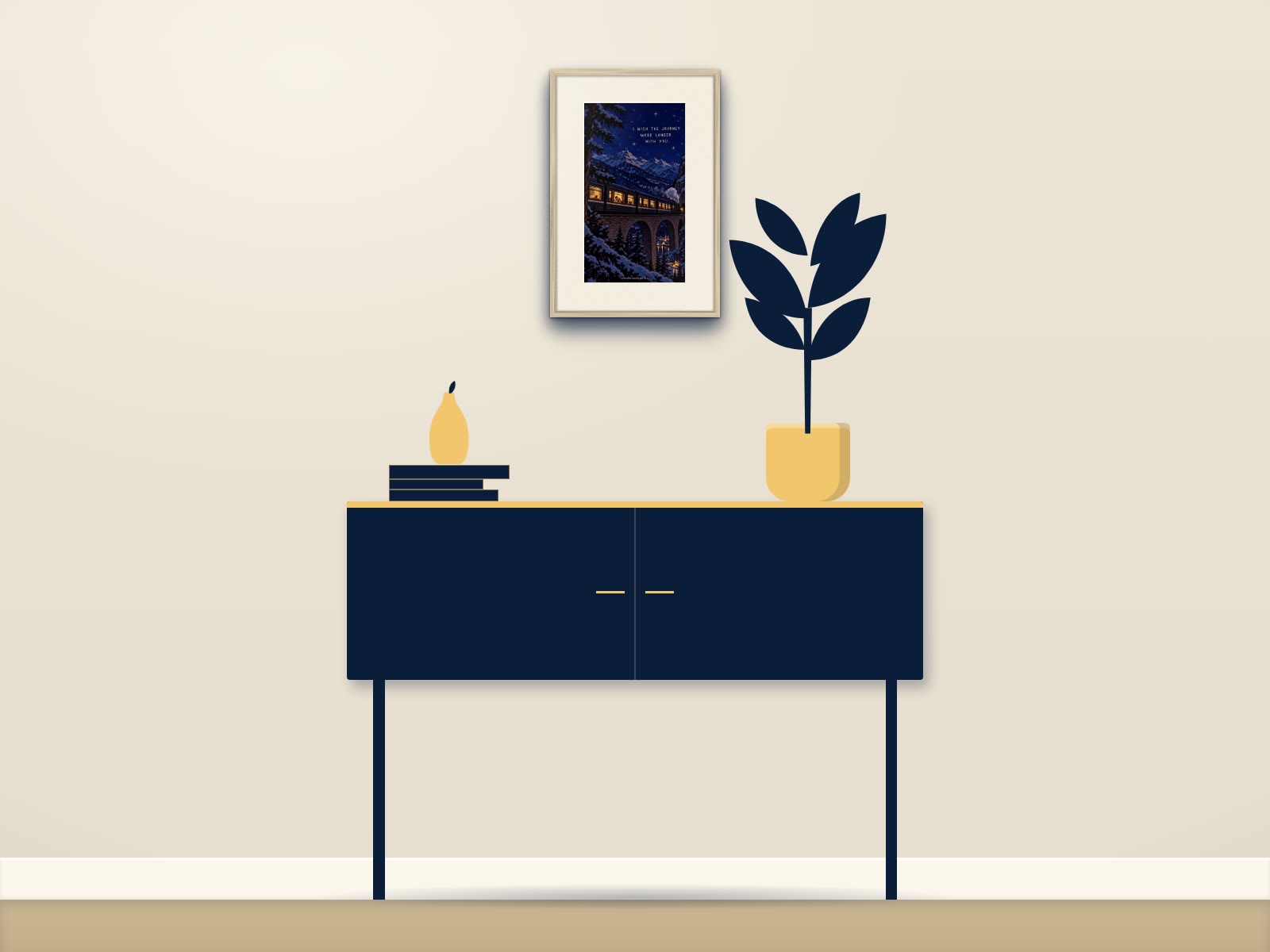 filisur-landwasser-viaduct: the framed print (white oak) on a living-room wall (mock-up)