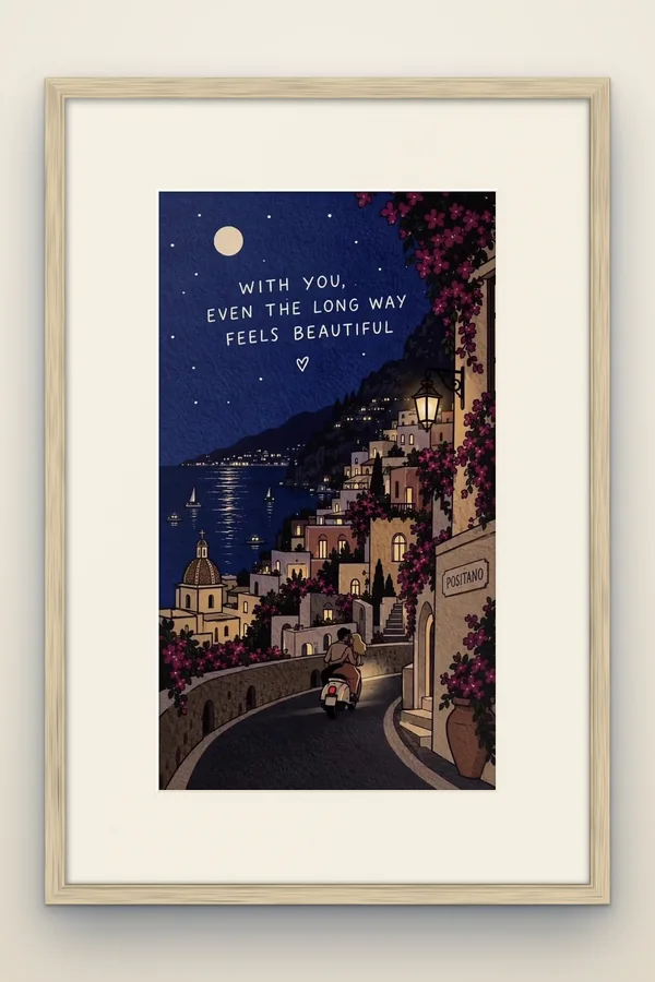 With you, even the long way feels beautiful framed in white oak (mock-up)