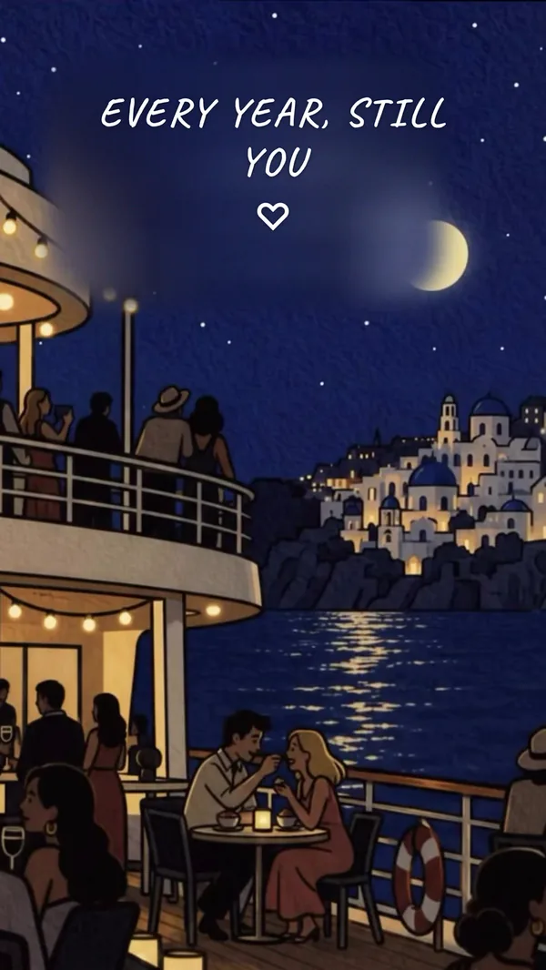 sample gift print: a line lettered over the Santorini scene